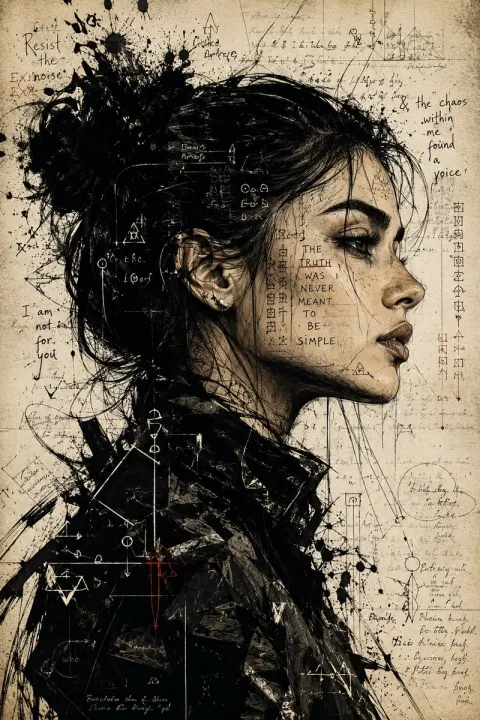 Ink Side Profile Mixed Media Portrait