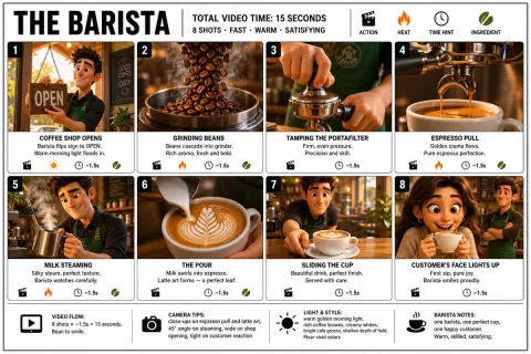 Barista 8-Shot Pixar Storyboard