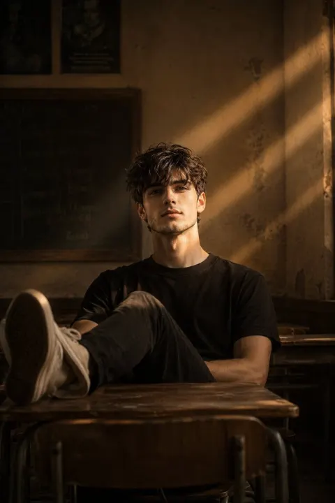 Vintage Classroom Golden-Light Portrait