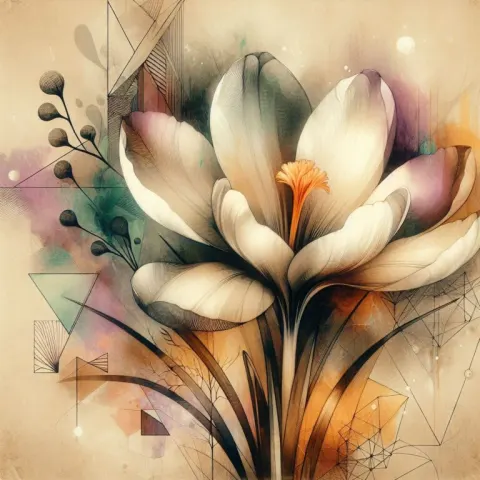 Vintage Botanical Crocus with Surreal Style