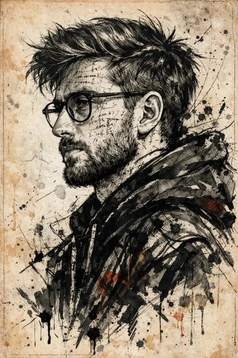 Ink Manuscript Side Portrait
