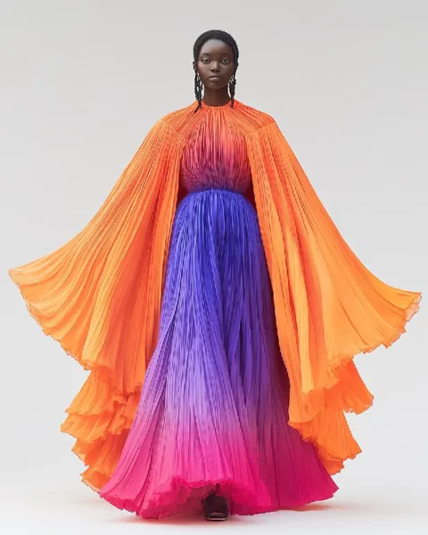African Model in Ombre Cape Dress