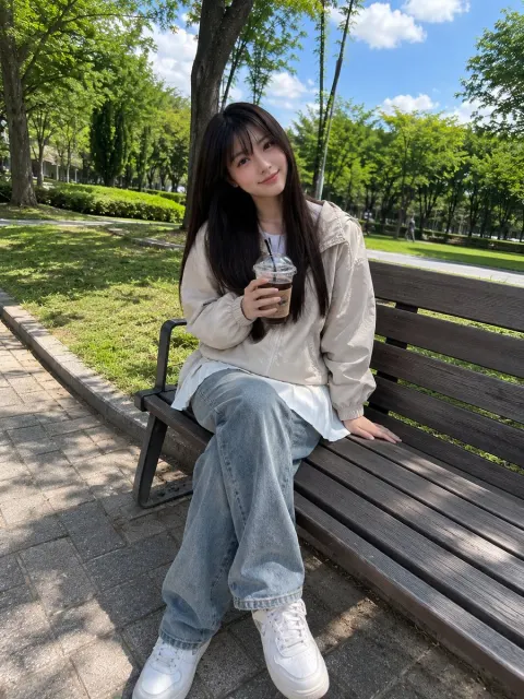 Park Bench Iced Coffee Portrait