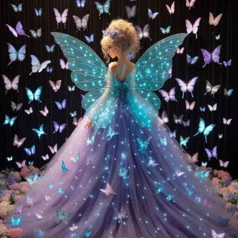Butterfly Fairy in Purple Gown Under Moon