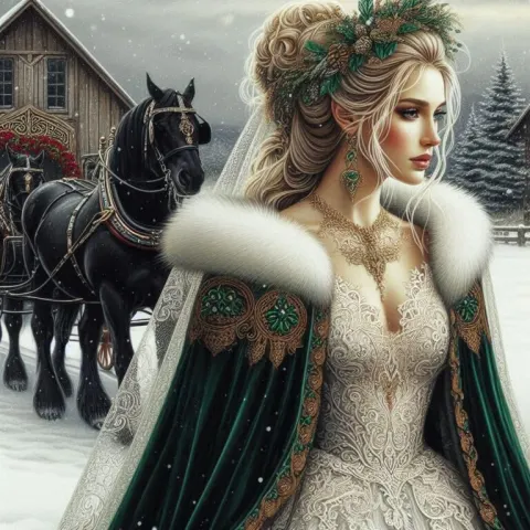 Rococo Celtic Bride in Sleigh Scene