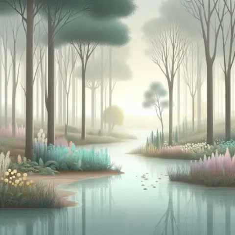 Serene Forest with Flowing Stream