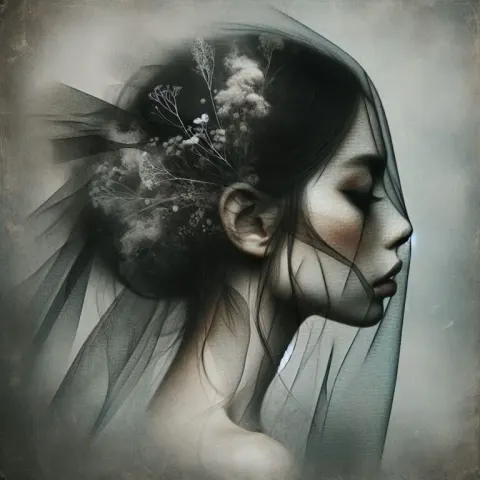 Surreal Woman’s Profile with Sheer Veil