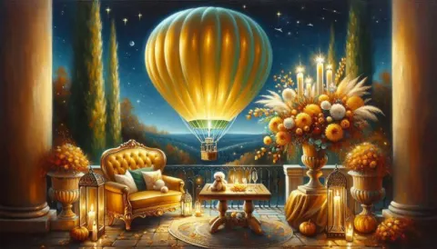Lime Gold Balloon over Fairy-Lit Patio