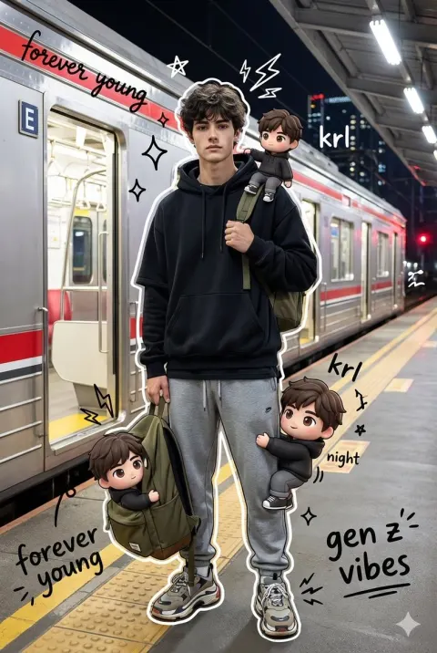 Mixed-Media Train Platform Portrait