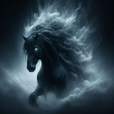 Dark Horse in Night Fog