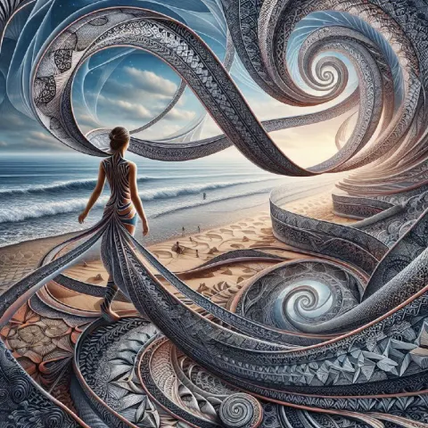 Surreal Ribbon Woman in Beach Infinity
