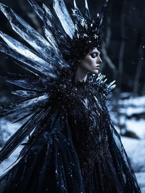 Eccentric Couture Dress with Ice Crystals