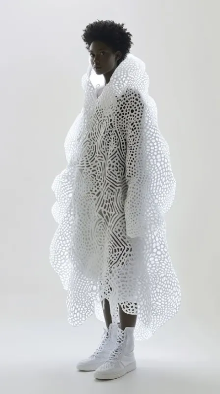 Model in Voluminous White Peacock Coat