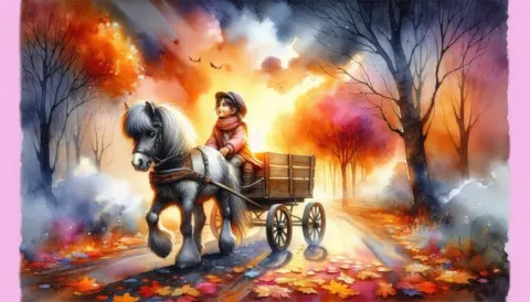 Whimsical Girl Driving Pony Cart