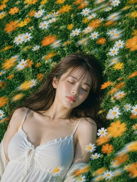 Windswept Flower Field Summer Portrait