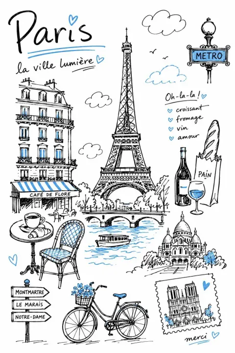 Monochrome Accent Travel Journal Illustration