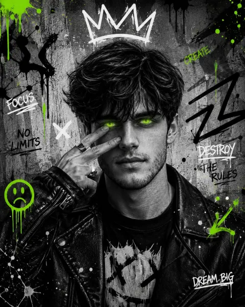 Neon Graffiti Black and White Portrait