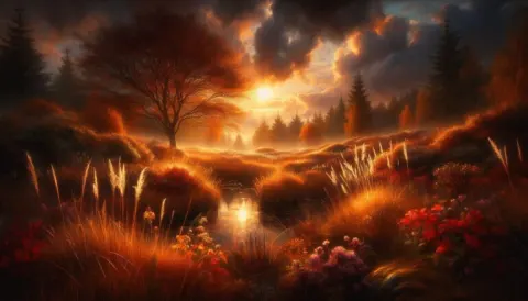Autumn Landscape with Stream Reflections