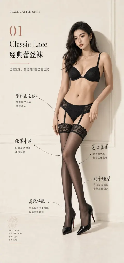 Black Garter Stockings Product Catalog Display