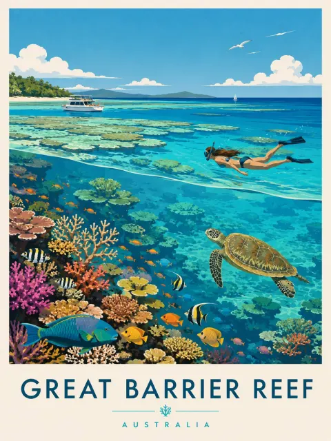 Great Barrier Reef Retro Travel Poster