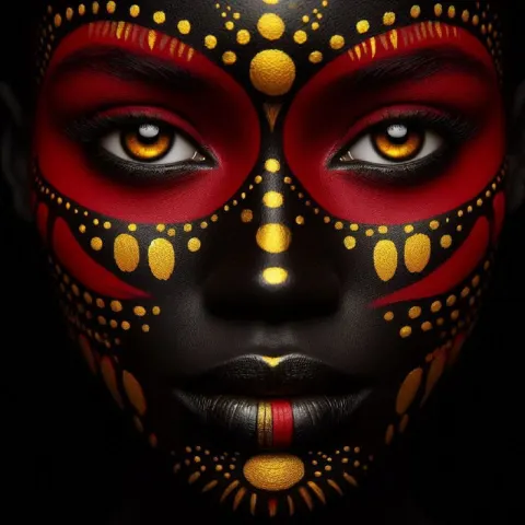 African Woman with Red and Yellow Face Paint