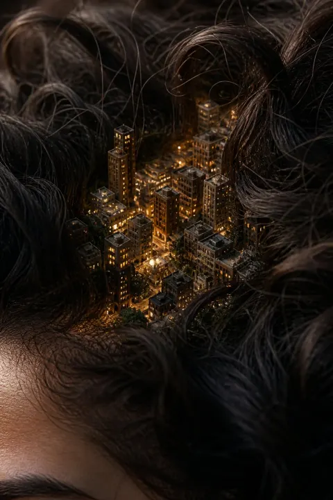 Miniature City Inside Hair