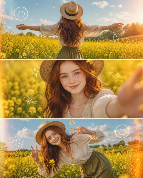 Spring Flower Field Vertical Triptych Photo Collage