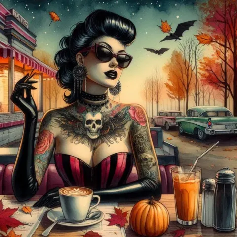 Surreal Pin-Up Woman at Diner