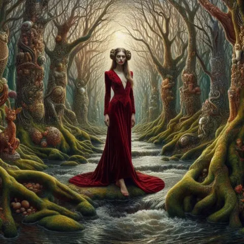 Mystical Woman in Velvet Dress by River