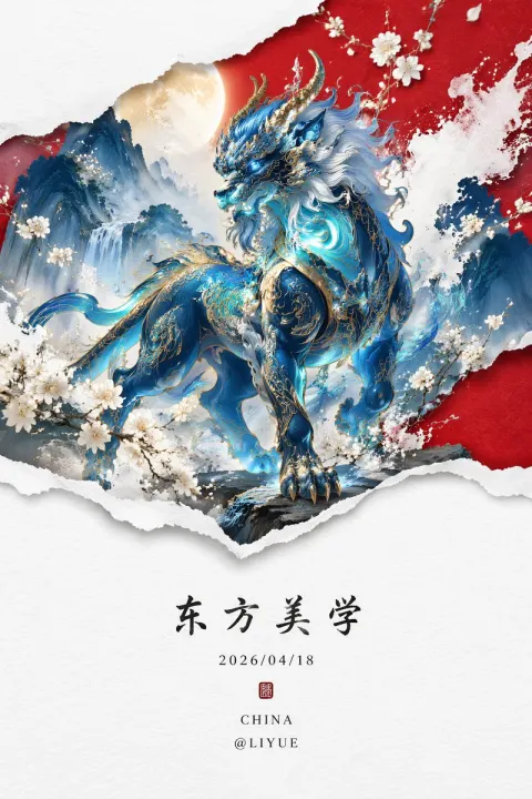 Fluorescent Blue Qiongqi New Chinese Landscape Painting