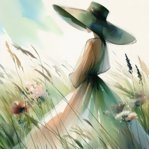 Woman in Meadow in Georgia O’Keeffe Style