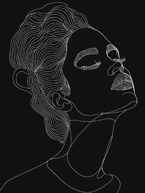Minimalist White Line Drawing of Black Woman