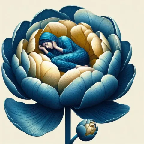 Woman Sleeping in Blue and Yellow Flower