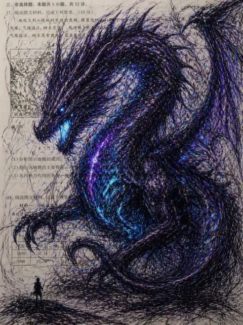 Doodled Giant Dragon on an Exam Paper