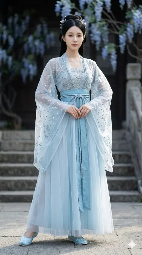 Ice Blue Ruqun Adorned With Galaxy Stars