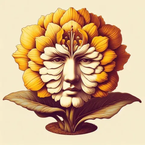 Anthropomorphic Flower with Human Face