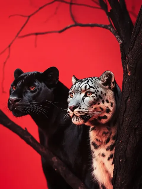 Surreal Black Panther and Snow Leopard