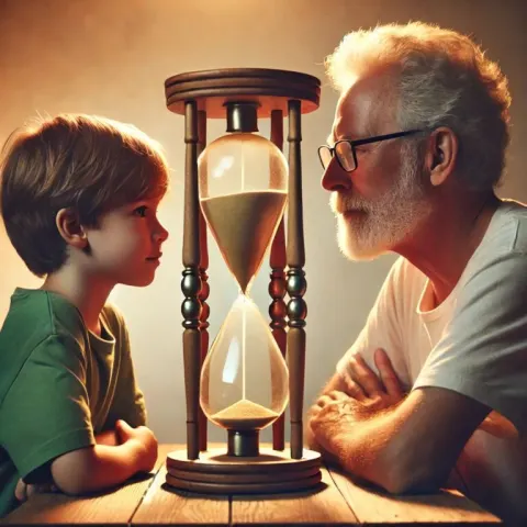 Boy and Elderly Man with Hourglass