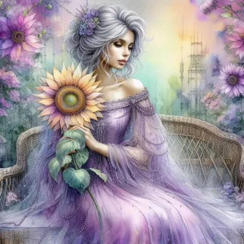 Elegant Lady with Sunflower in Garden
