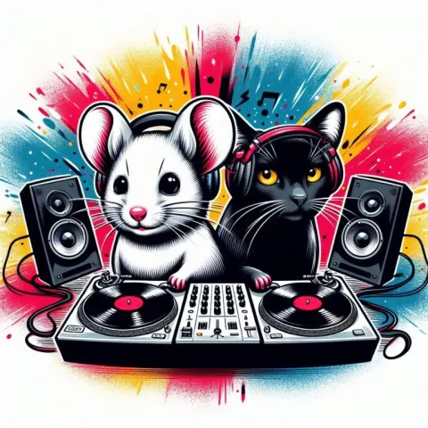 DJ Mouse and Cat with Turntables