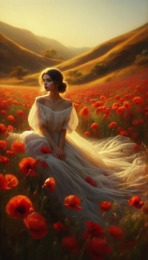 Young Lady Amidst Red Poppies