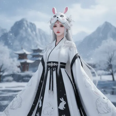 Profile / Avatar - Snow Rabbit Mask Hanfu Portrait