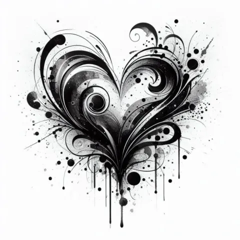 Abstract Heart with Black Watercolor
