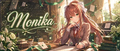 YouTube Thumbnail - Monika Anime Banner Illustration
