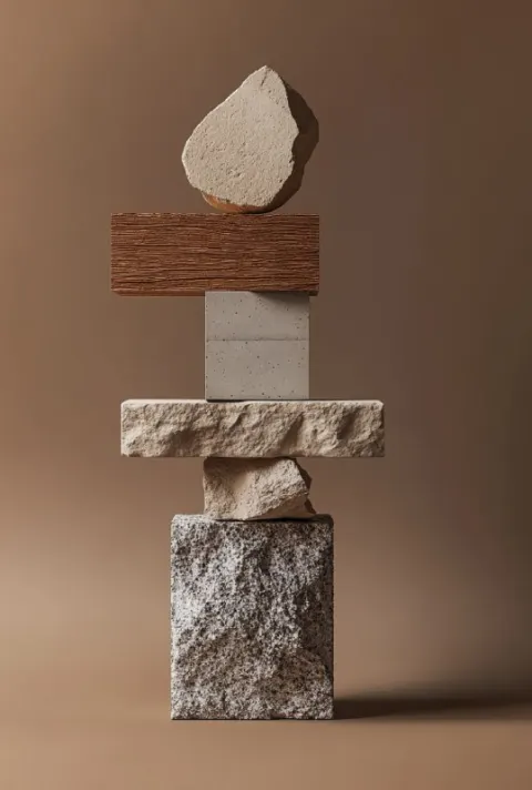 Conceptual Stone Bricks and Timber Sculpture