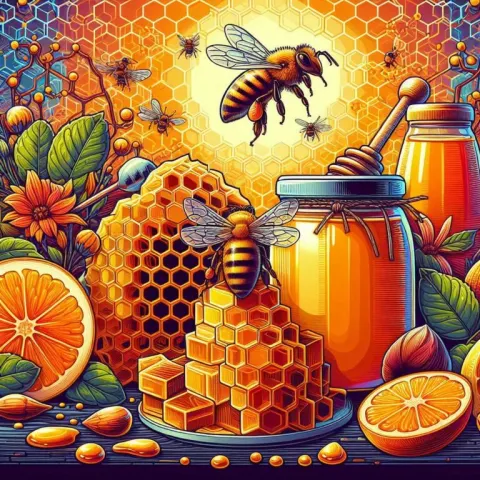 Colorful Bee and Honeycomb Art