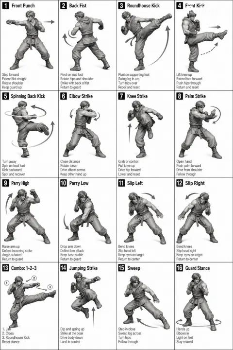 Comic / Storyboard - Instructional Martial Arts Movement Sheet