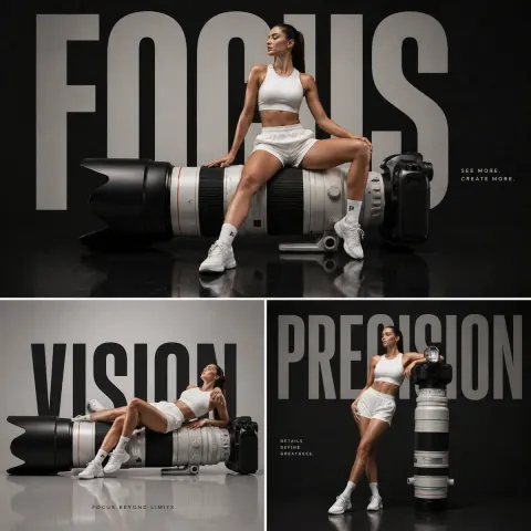 Fashion Model Sitting on a Telephoto Lens