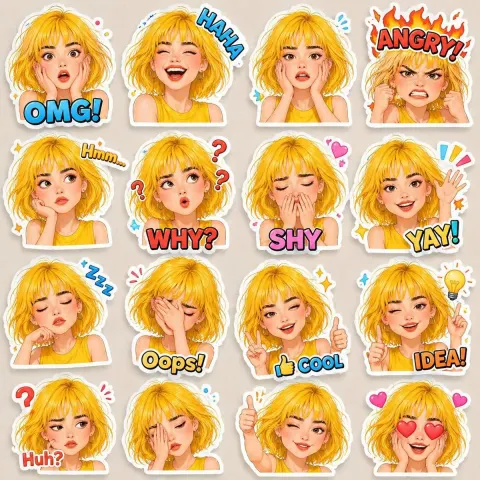 3D Cartoon Girl Emoji Sticker Set