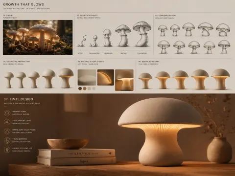 Mushroom Growth Concept Table Lamp Design Board